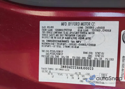 2006 Mercury Monterey Luxury from USA, damaged, VIN 2MRDA222X6BJ00023